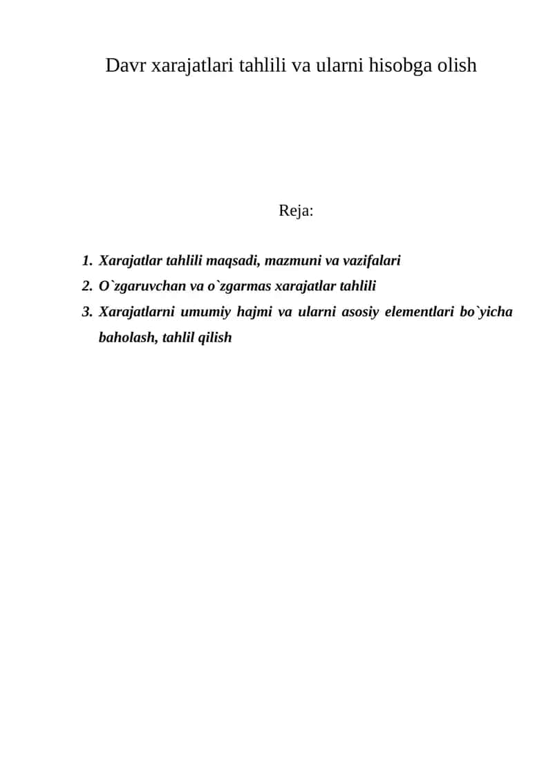 Xarajatlar tahlili 1