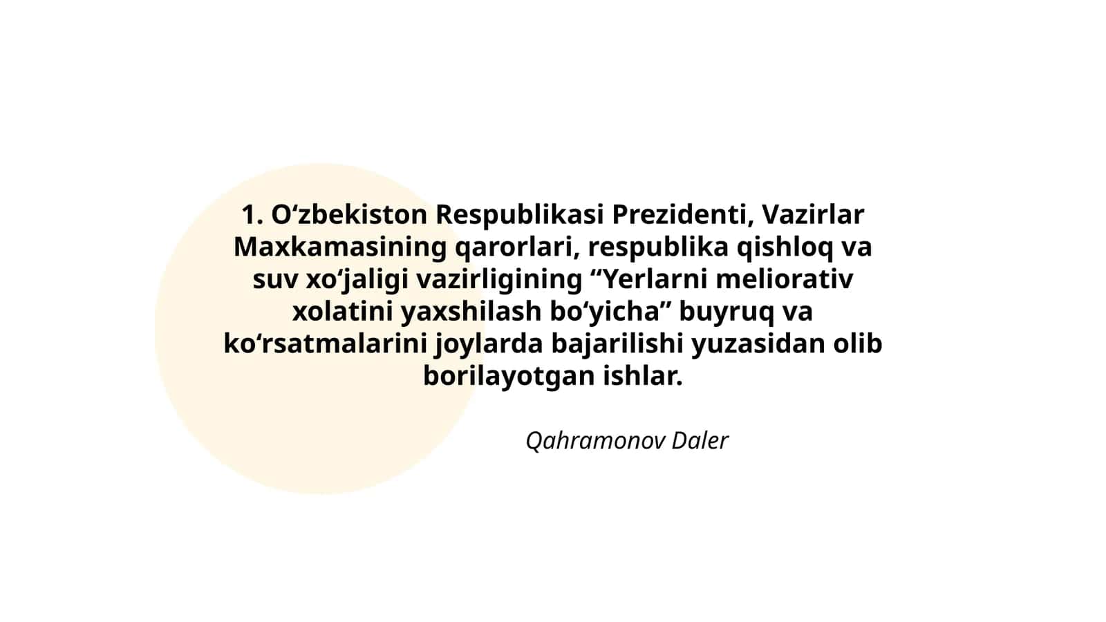 Yerlarni meliorativ xolatini yaxshilash bo‘yicha 1