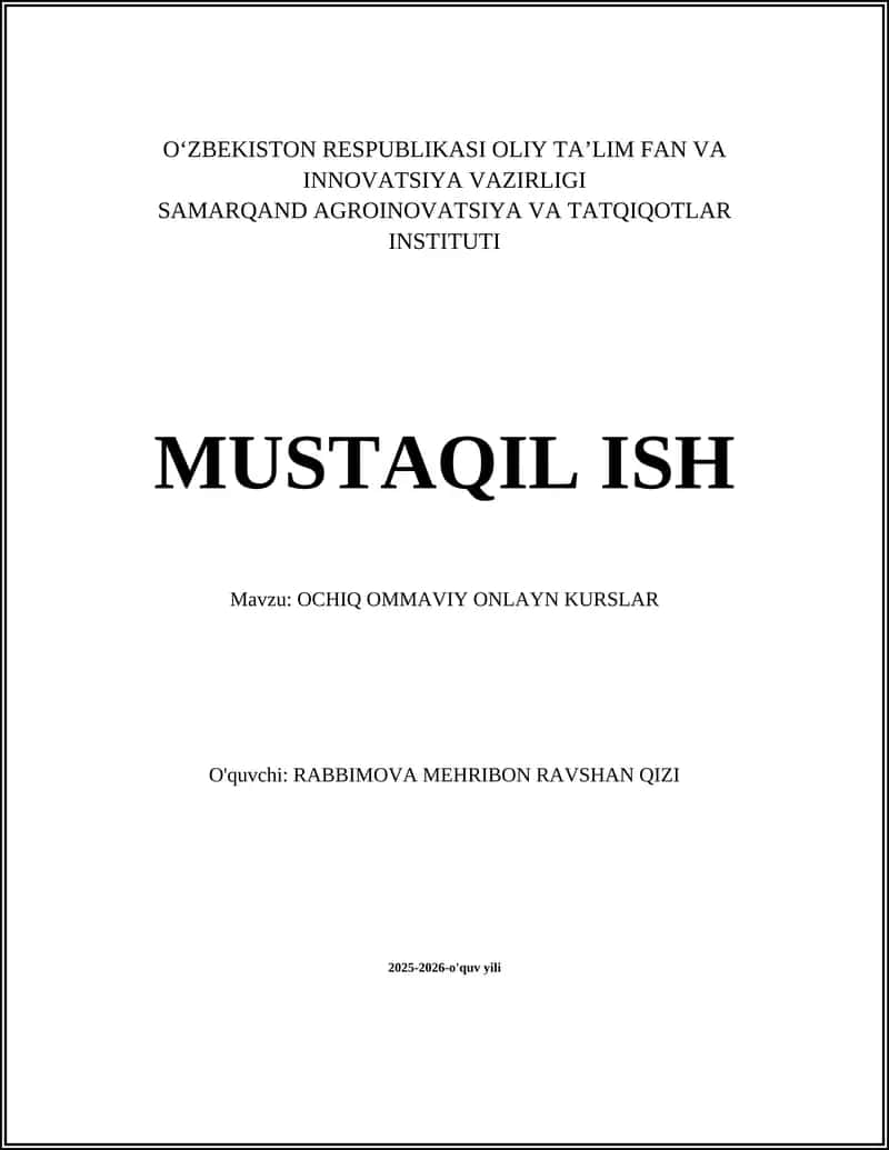 OCHIQ OMMAVIY ONLAYN KURSLAR 1
