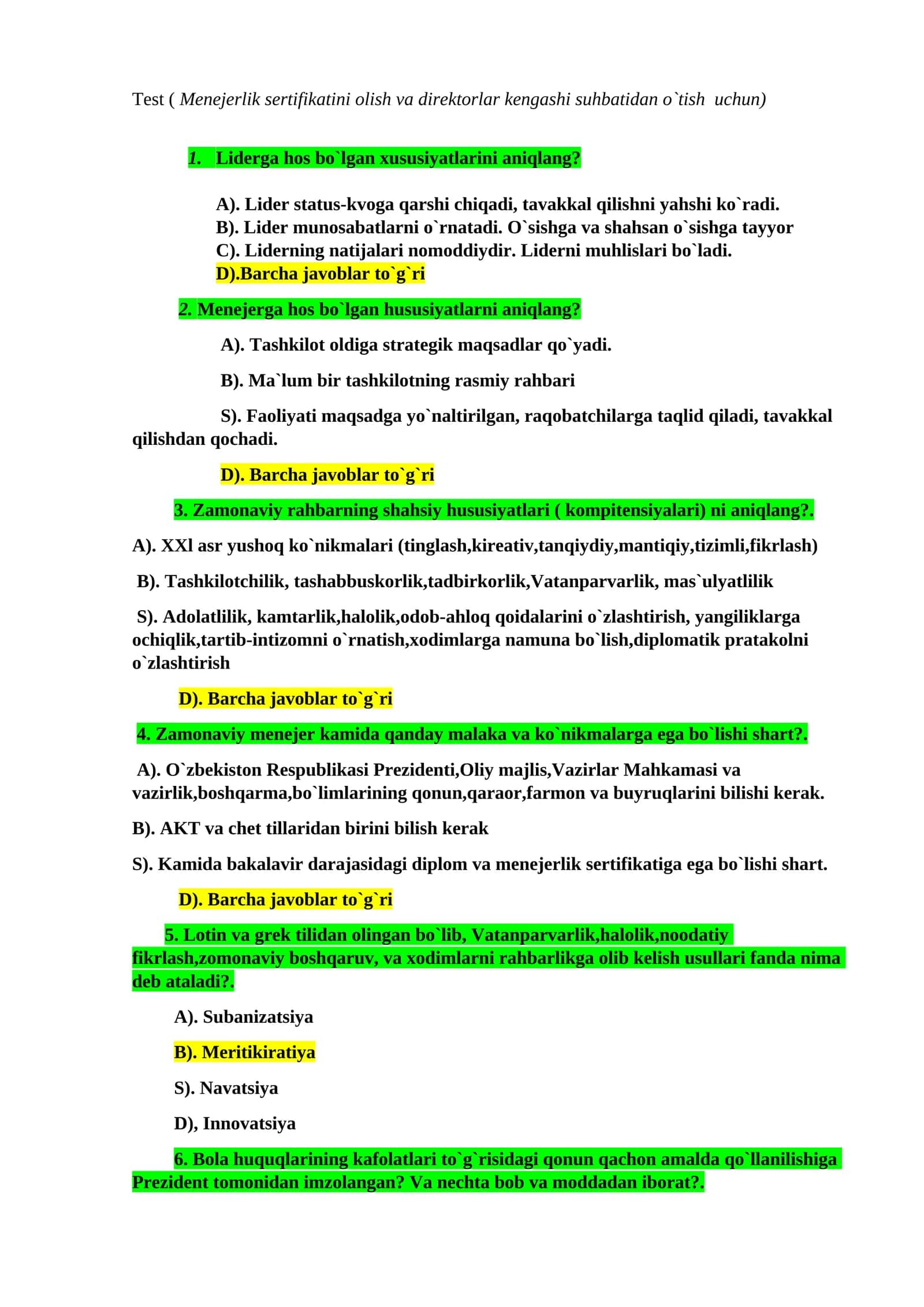 Menejerlik sertifikatini olish va direktorlar kengashi suhbatidan o`tish 1