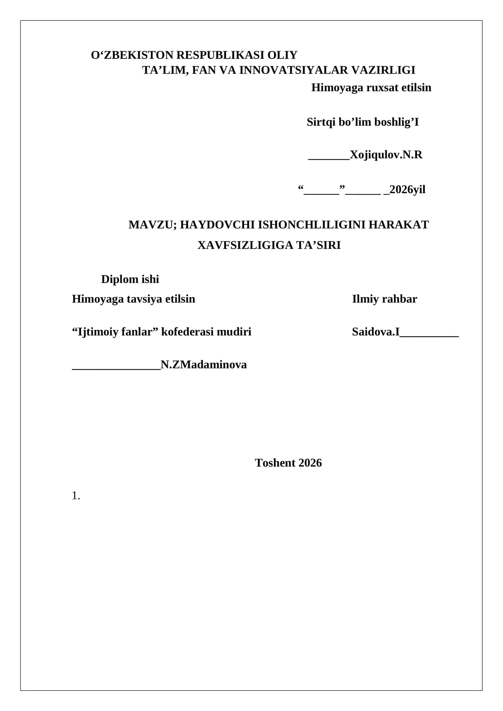 HAYDOVCHI ISHONCHLILIGINI HARAKAT XAVFSIZLIGIGA TA’SIRI 1