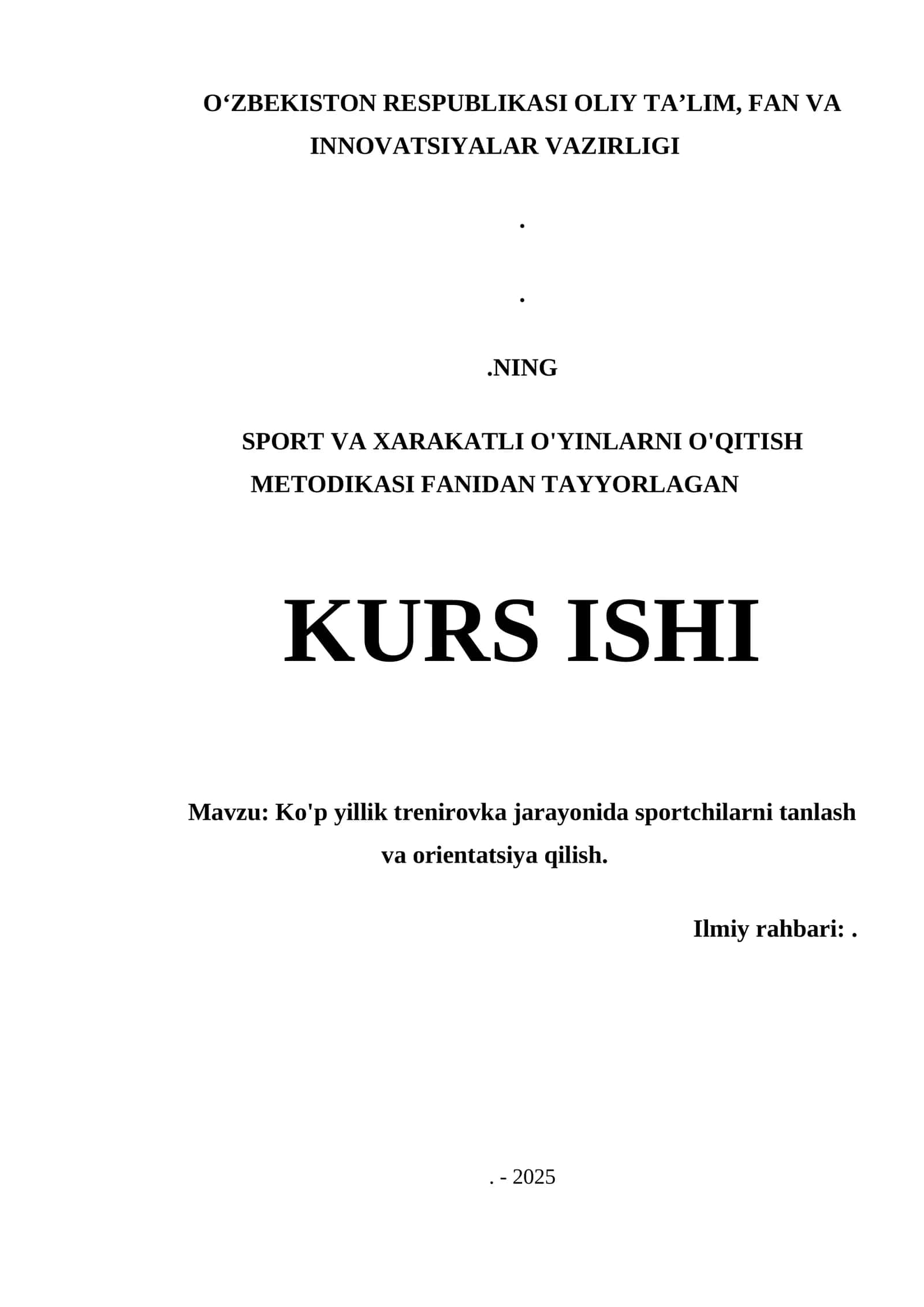 Sport va Xarakatli O'yinlarni O'qitish Metodikasi Fanidan Tayyorlagan Kurs Ishi 1