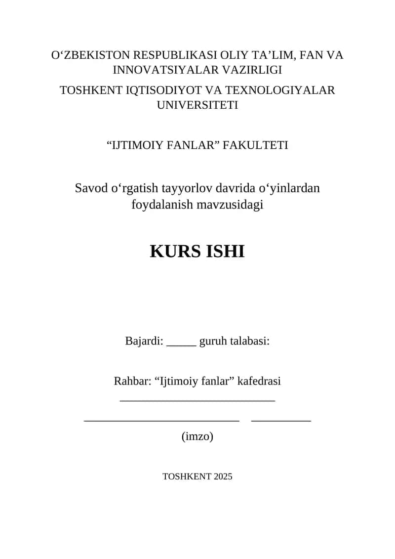 Savod oʻrgatish tayyorlov davrida oʻyinlardan foydalanish 1