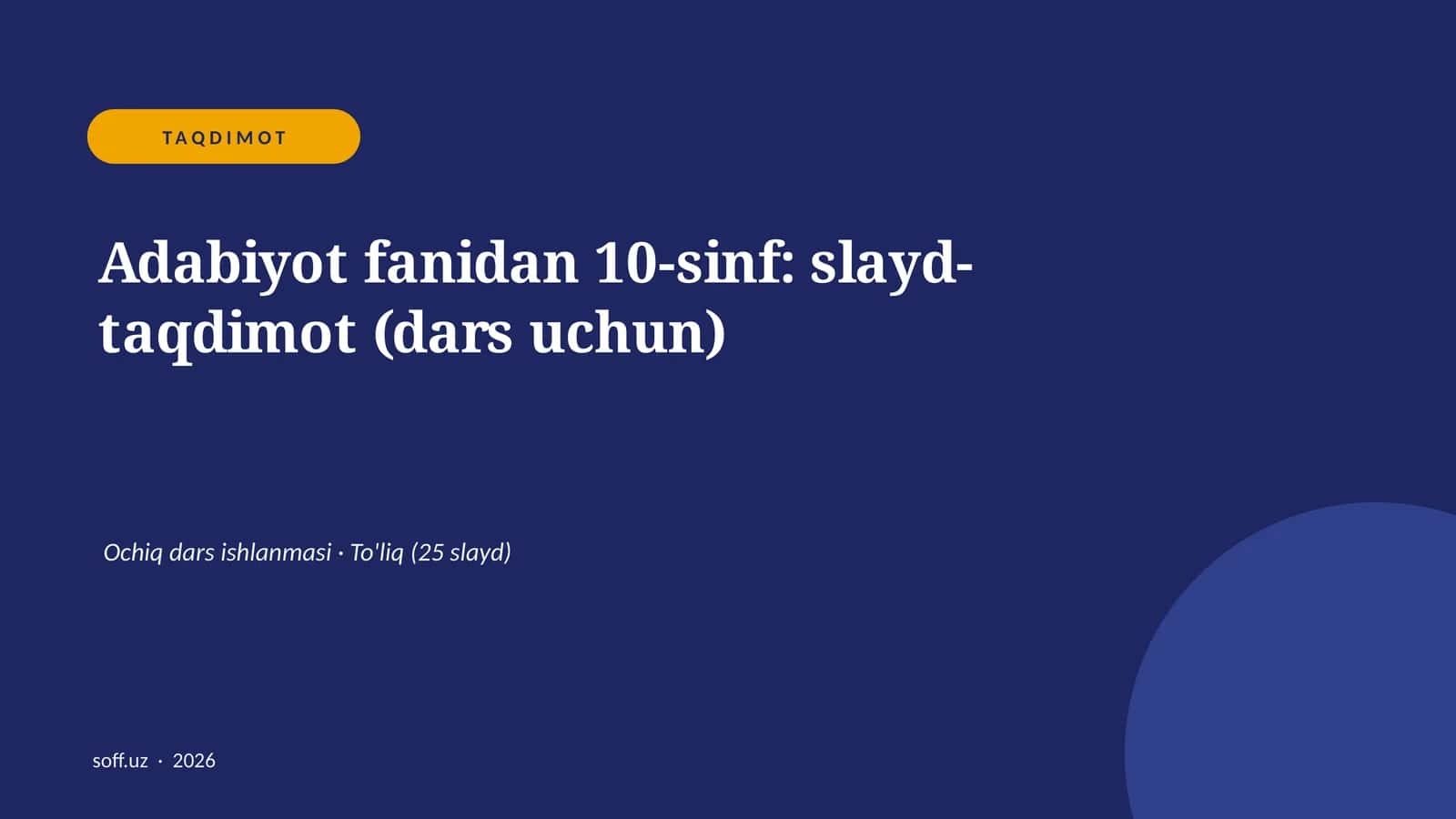 Adabiyot fanidan 10-sinf: slayd-taqdimot (dars uchun) 1