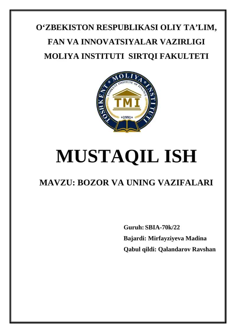 Bozor va uning vazifalari 1