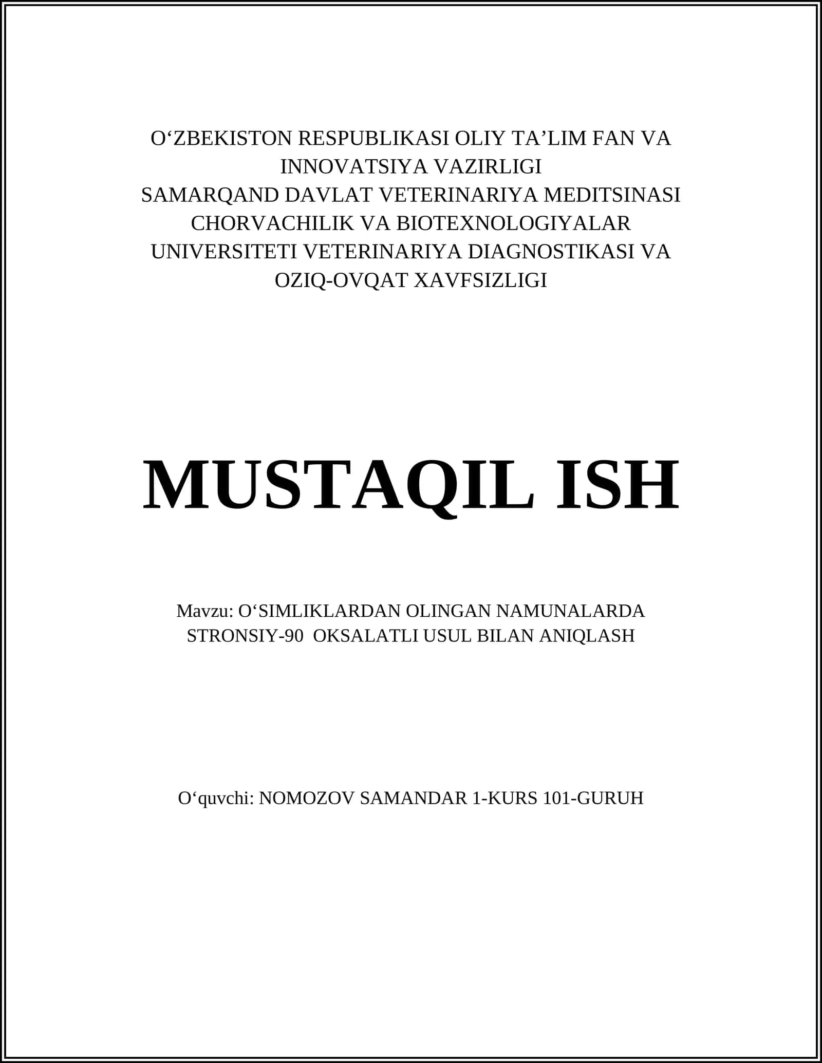 OʻSIMLIKLARDAN OLINGAN NAMUNALARDA STRONSIY-90 OKSALATLI USUL BILAN ANIQLASH 1