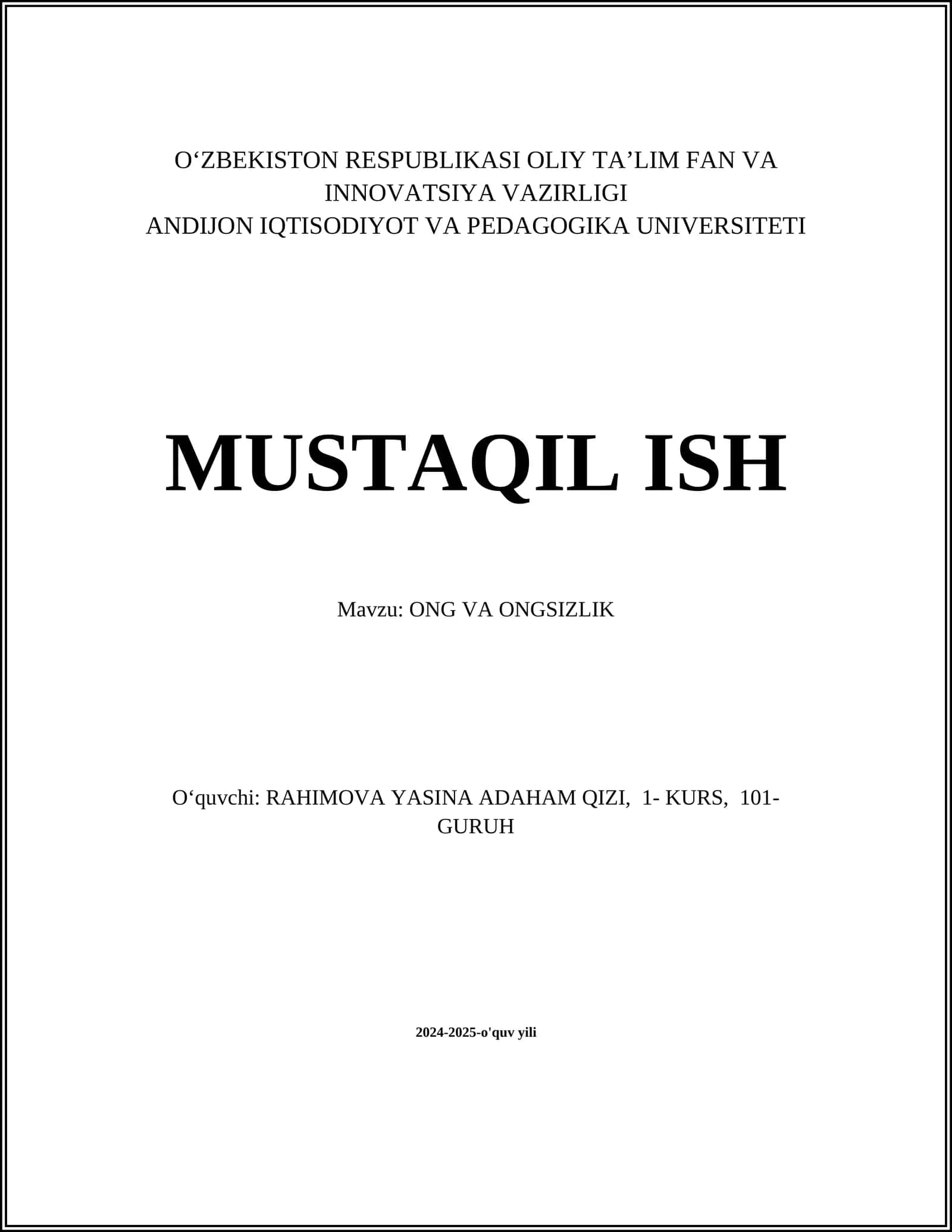 ONG VA ONGSIZLIK 1