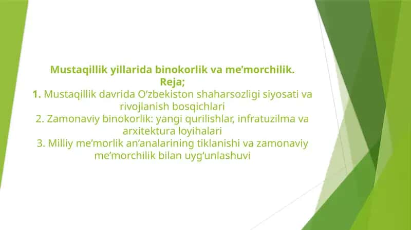 O'zbekiston shahar sozligi va me'morchilik 1
