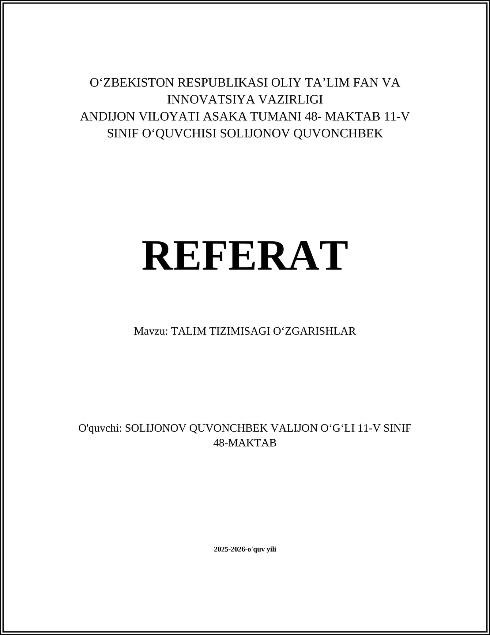 TALIM TIZIMISAGI OʻZGARISHLAR 1
