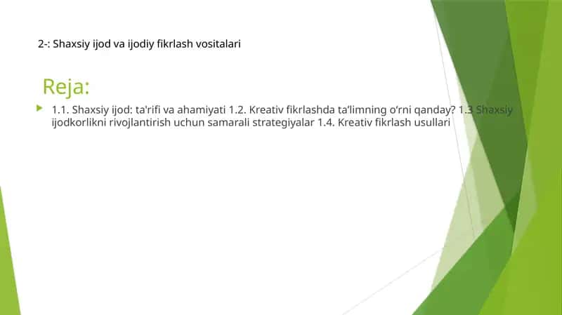 Shaxsiy ijod va ijodiy fikrlash vositalari 1