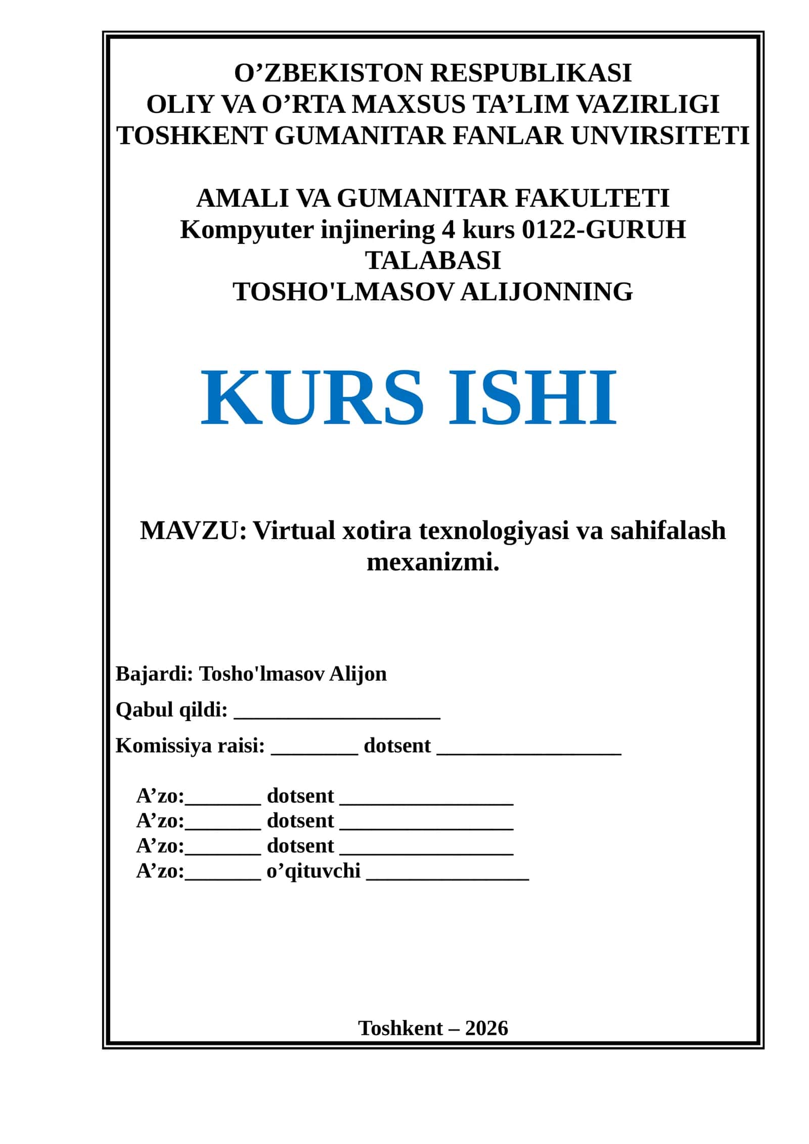 Virtual xotira texnologiyasi va sahifalash mexanizmi 1