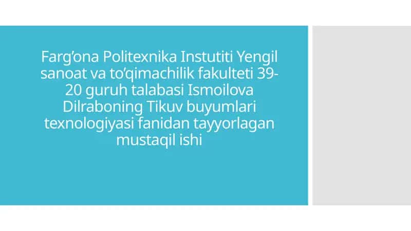 Tikuv Buyumlari Texnologiyasi 1