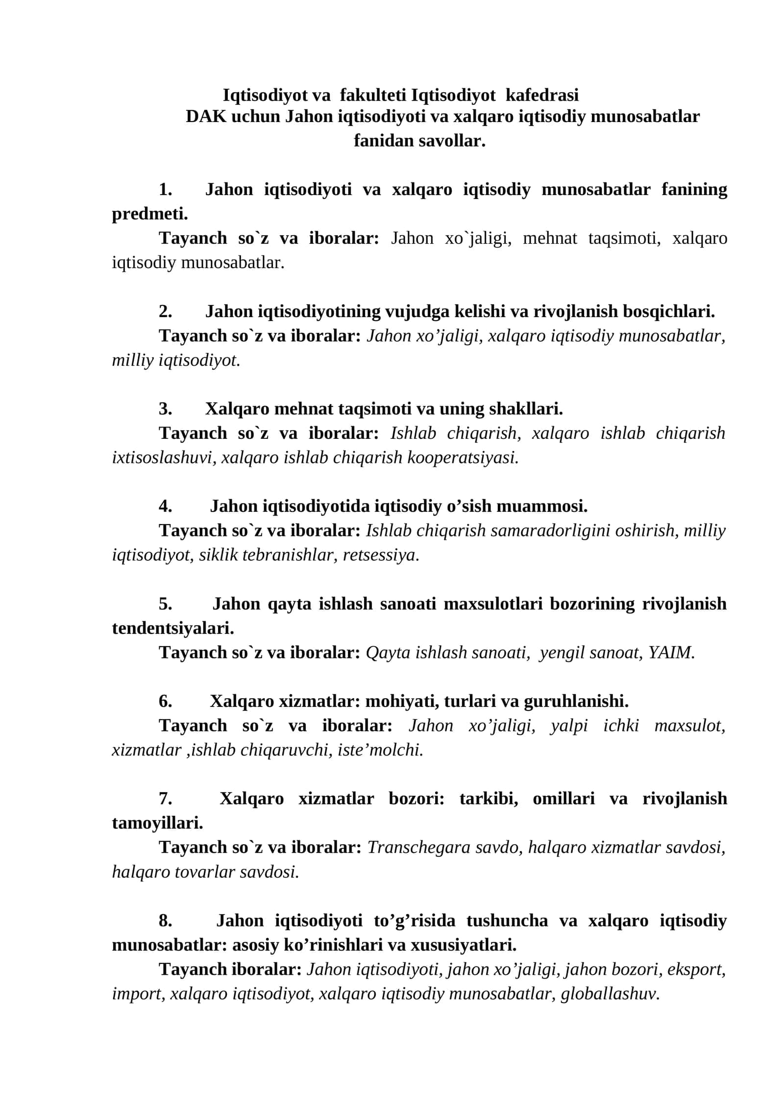 Iqtisodiyot va fakulteti Iqtisodiyot kafedrasi 1