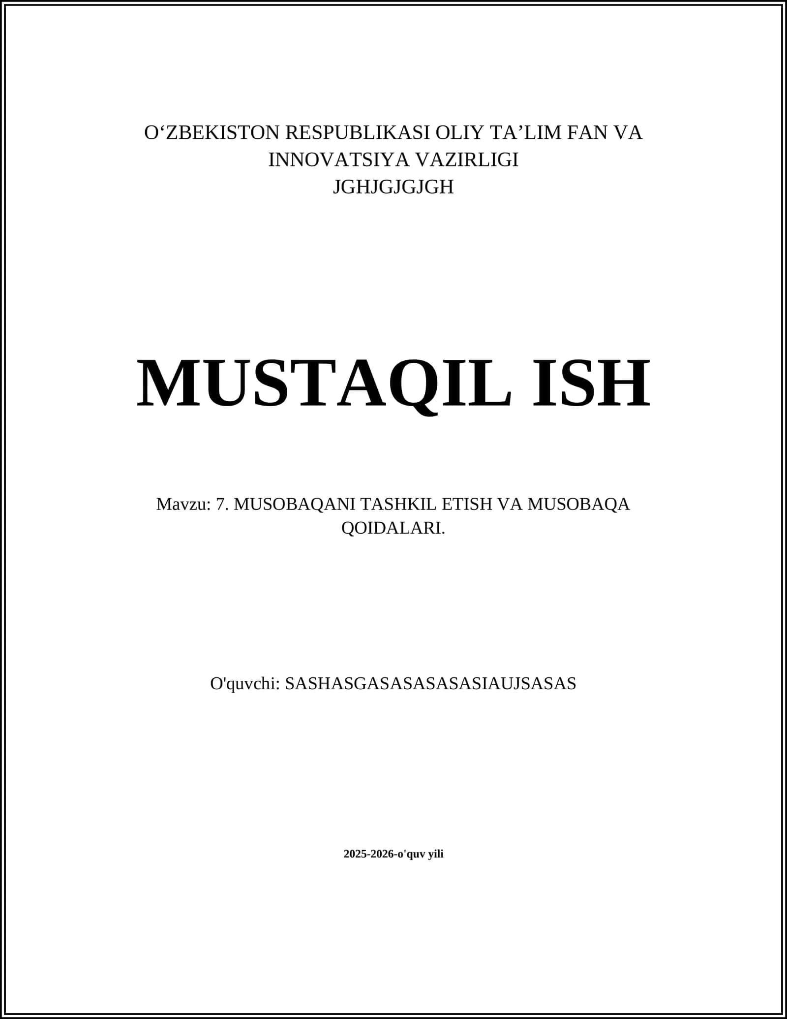Musobaqani Tashkil Etish va Musobaqa Qoidalari 1