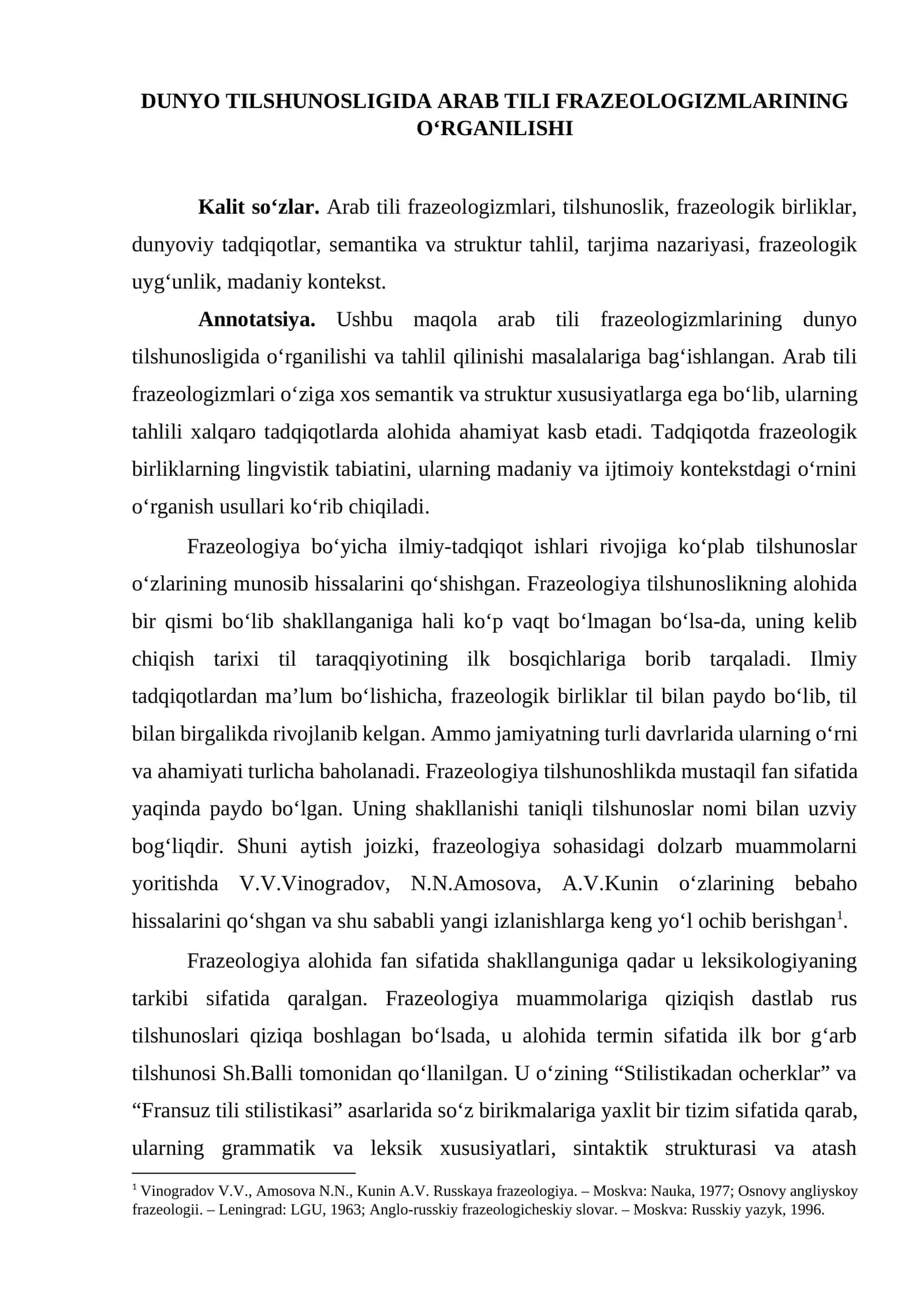 MAQOLA Dunyo tilshunosligida arab tili frazeologizmlarining o‘rganilishi 1