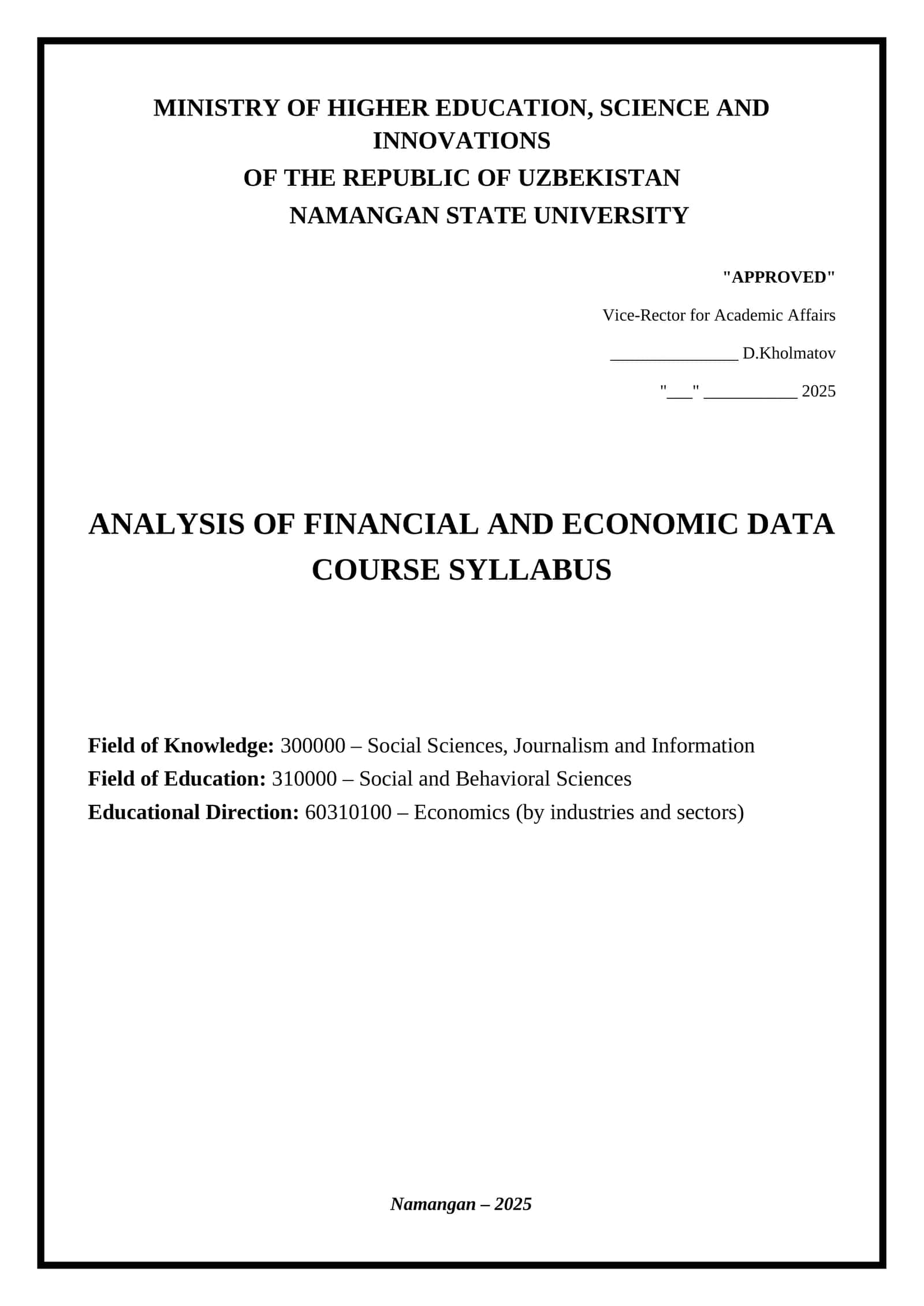 Analysis of Financial and Economic Data 1