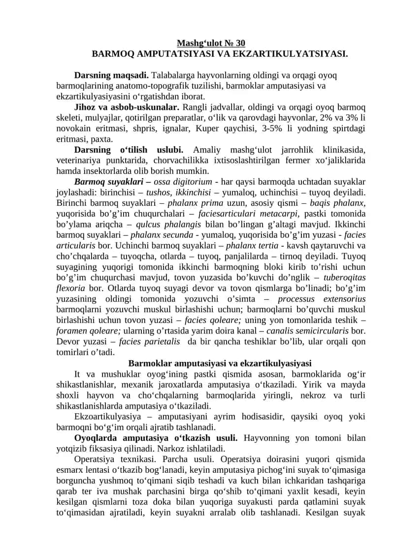 Barmoq Amputatsiyasi va Ekzartikulyatsiyasi 1