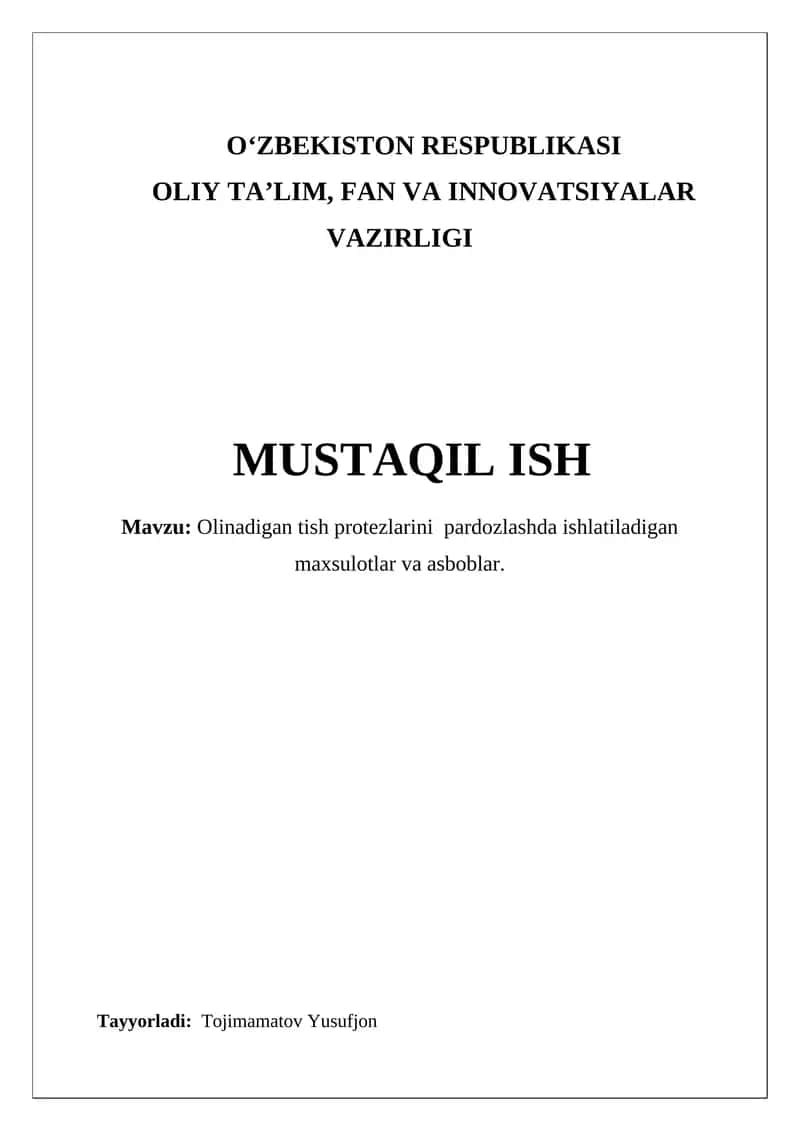 Olinadigan tish protezlarini pardozlashda ishlatiladigan maxsulotlar va asboblar 1