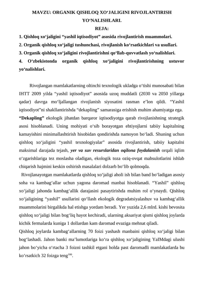 Organik Qishloq Xo‘jaligini Rivojlantirish Yo‘nalishlari 1