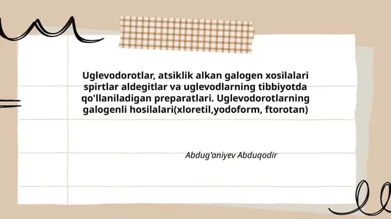 Uglevodorotlar, atsiklik alkan galogen xosilalari 1