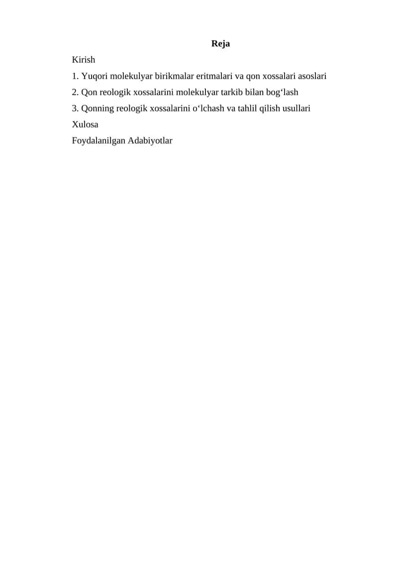 Reologiya va qonning xossalarining o‘lchash va tahlil qilish usullari 1
