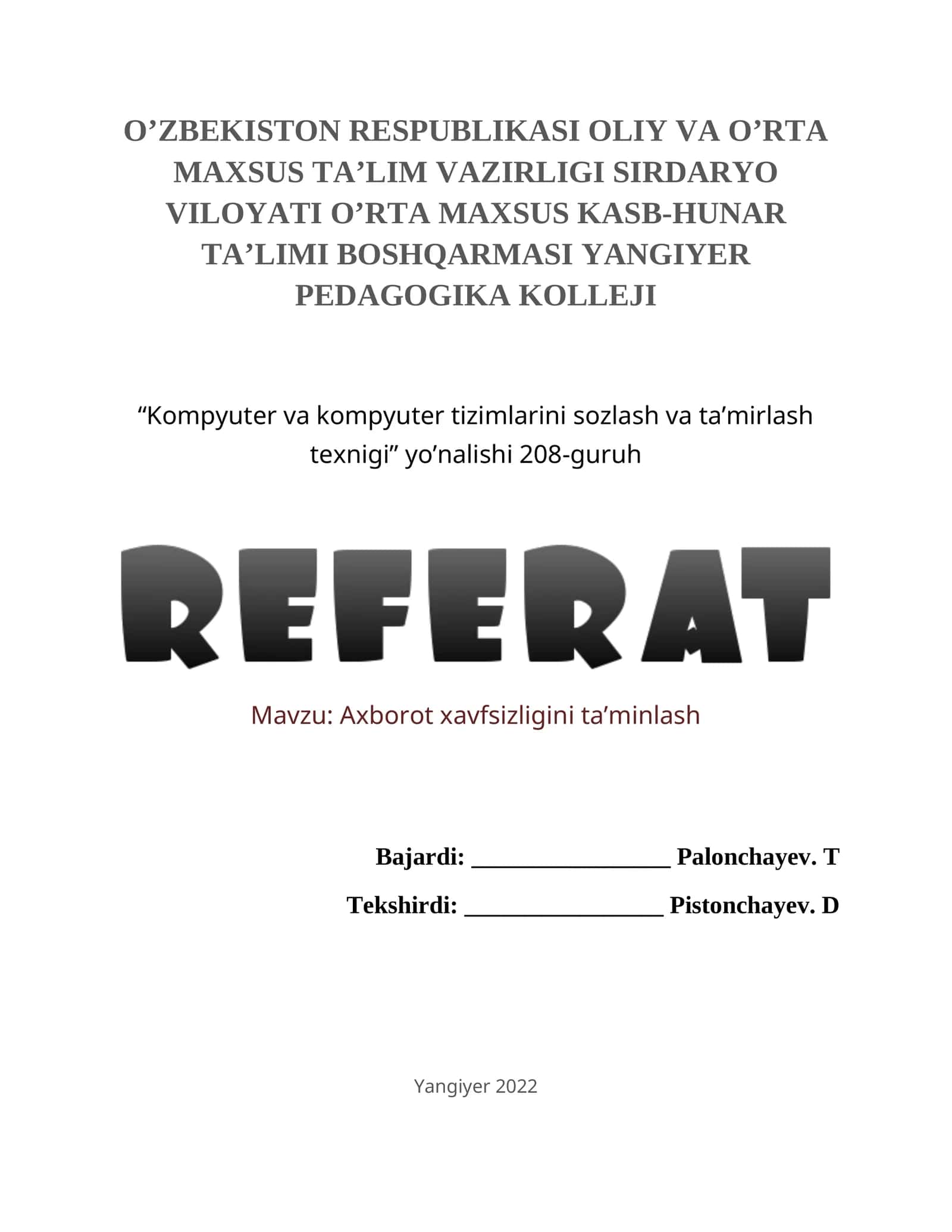 Kompyuter va kompyuter tizimlarini sozlash va ta’mirlash texnigi 1
