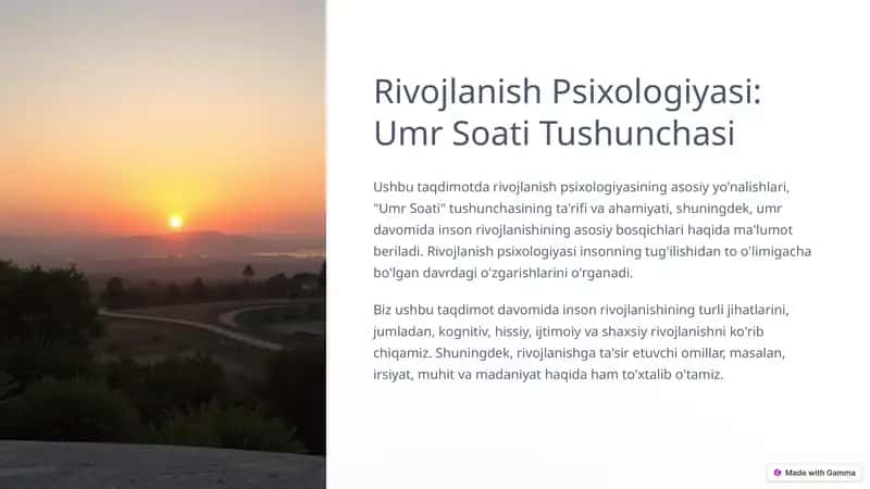 Rivojlanish Psixologiyasi: Umr Soati Tushunchasi 1