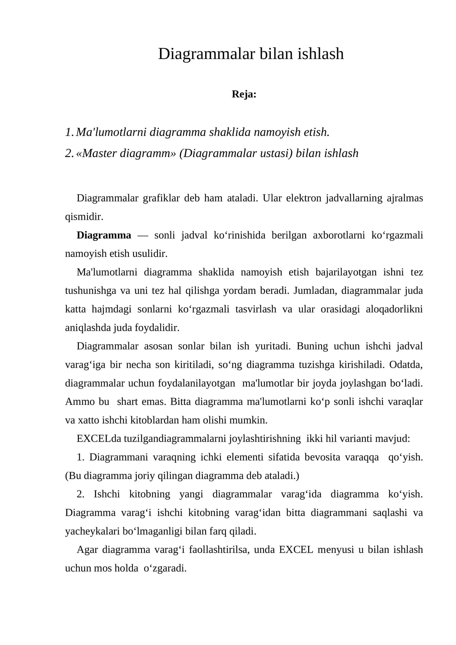 Diagrammalar bilan ishlash 1