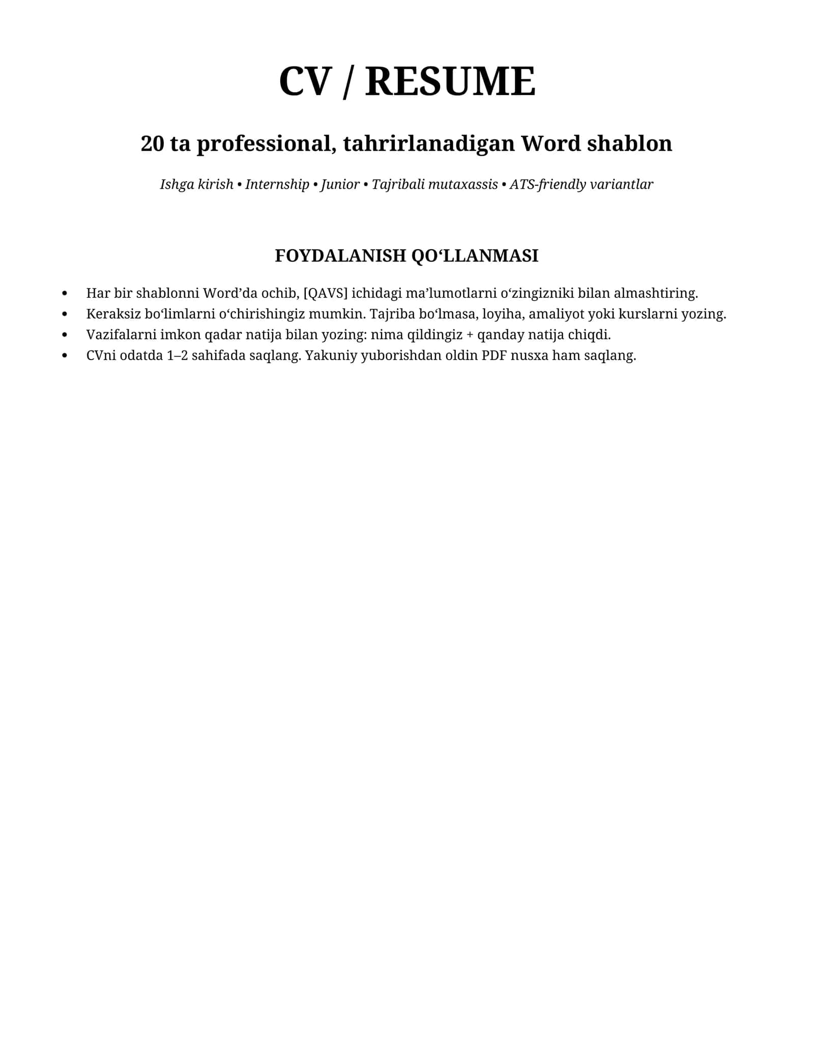 CV / RESUME 1