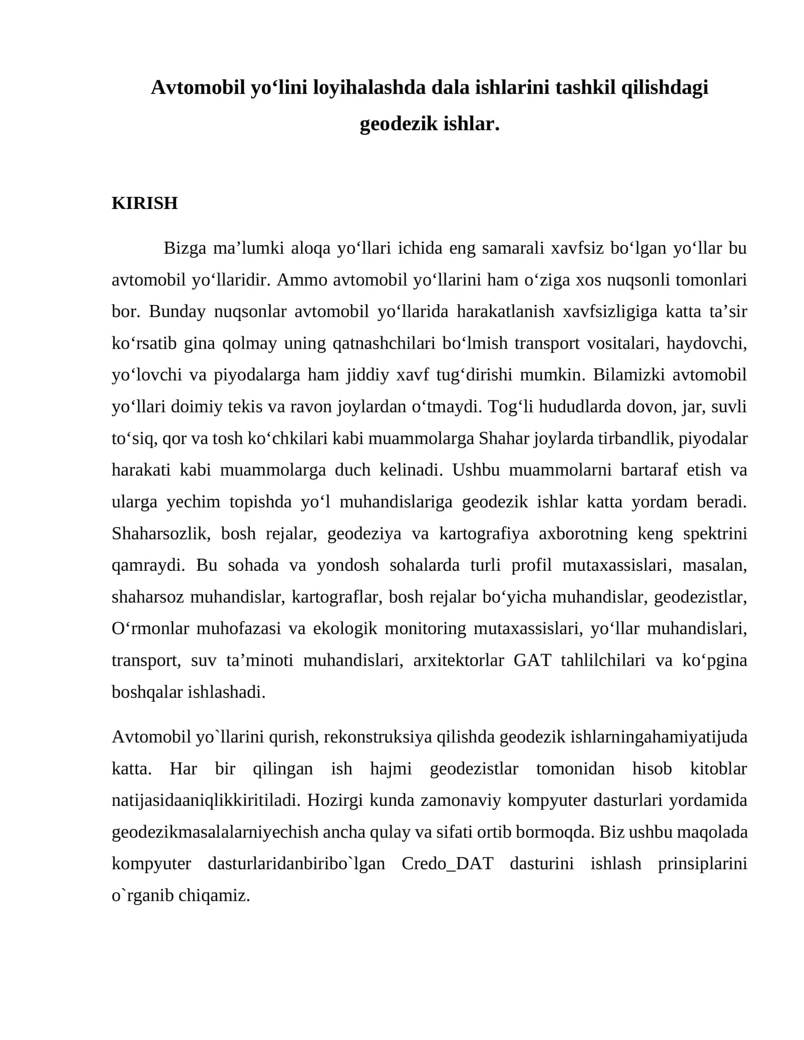 Dala ishlarining geodezik tashkili 1