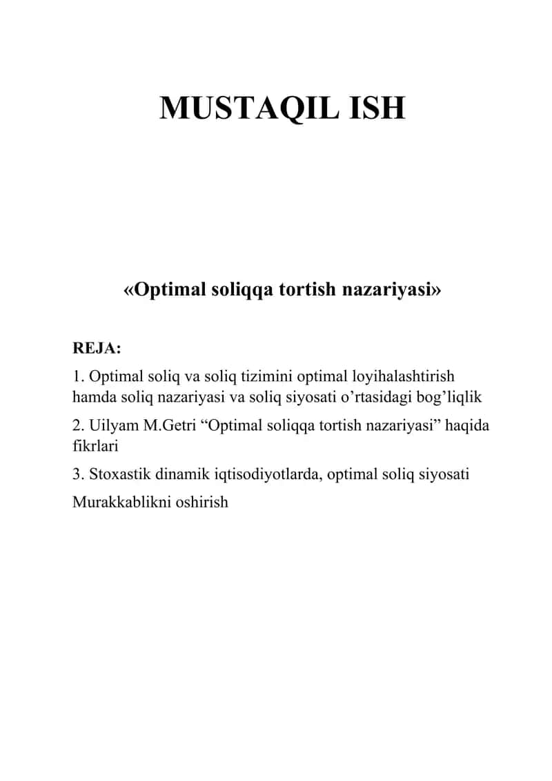 Optimal soliqqa tortish nazariyasi 1