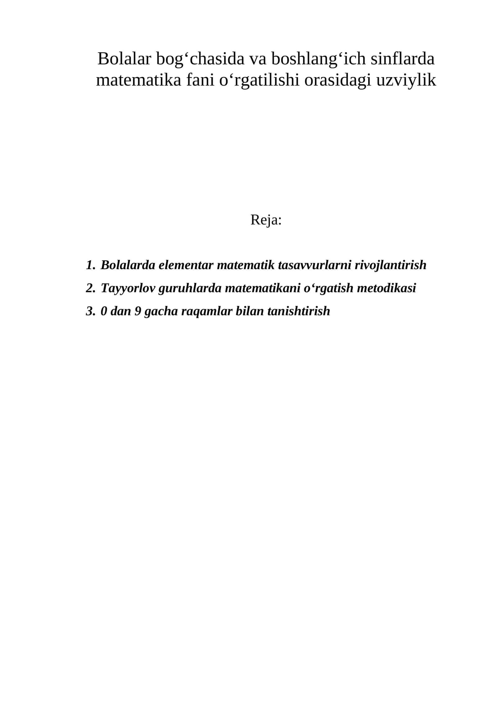 Bolalarda elementar matematik tasavvurlarni rivojlantirish 1