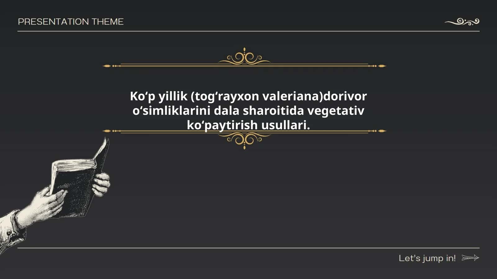 Koʻp yillik (togʻrayxon valeriana)dorivor oʻsimliklarini dala sharoitida vegetativ koʻpaytirish usullari 1