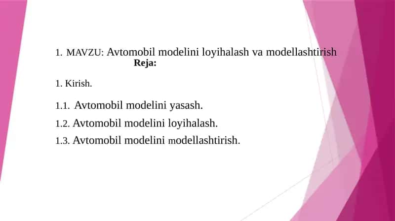 Avtomobil modelini loyihalash va modellashtirish 1
