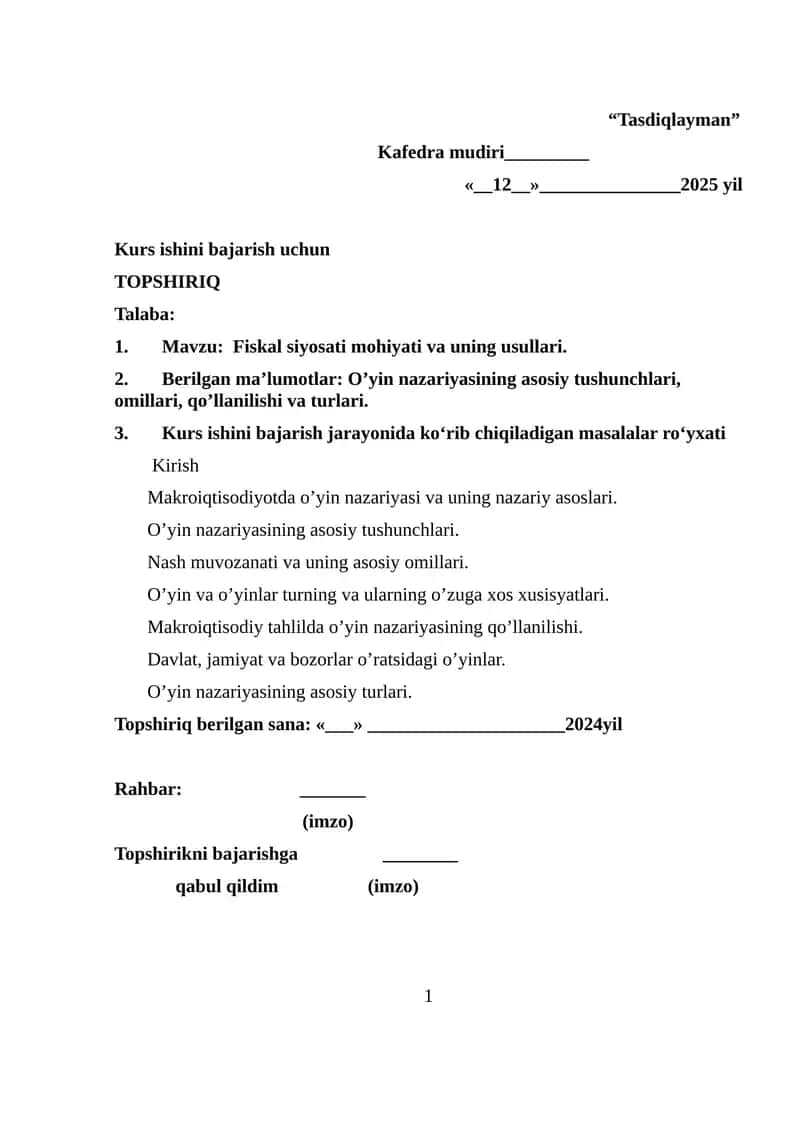 Fiskal siyosati mohiyati va uning usullari 1