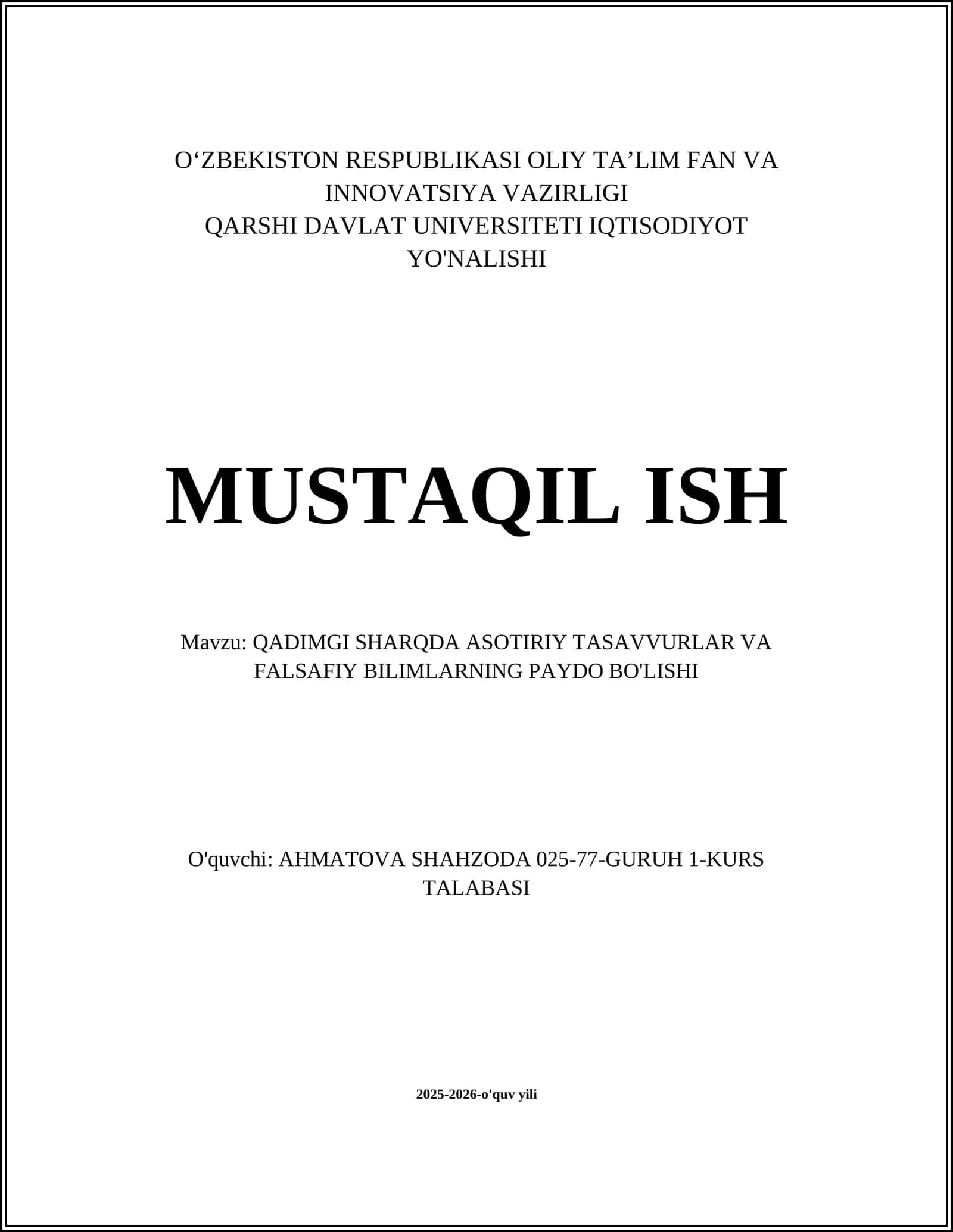 QADIMGI SHARQDA ASOTIRIY TASAVVURLAR VA FALSAFIY BILIMLARNING PAYDO BO'LISHI 1