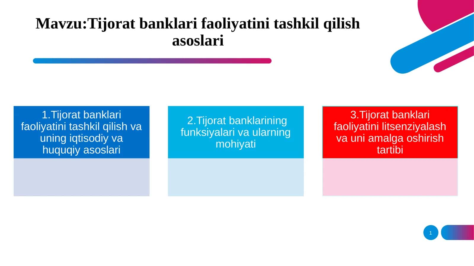 Tijorat banklari faoliyatini tashkil qilish asoslari 1