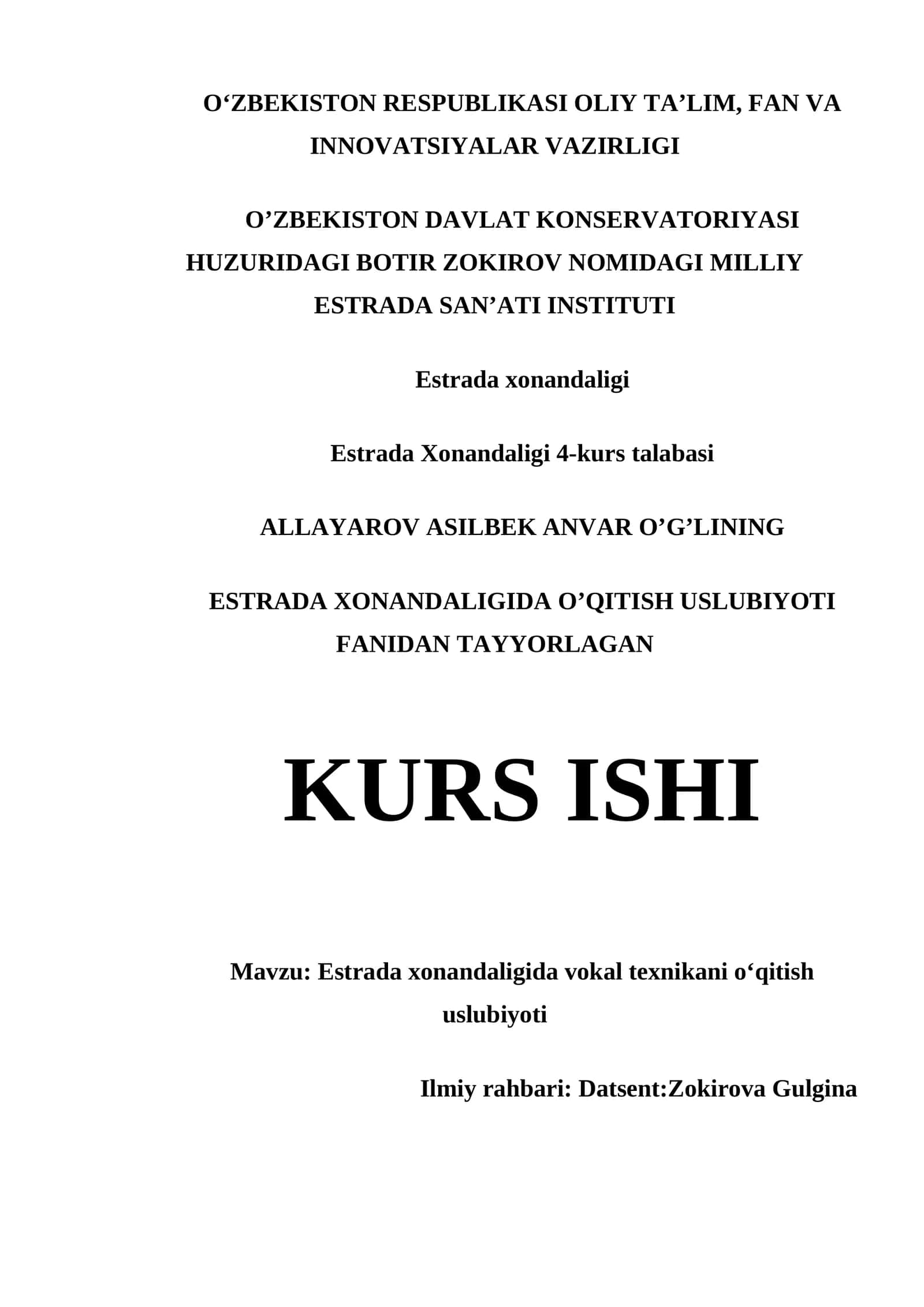 Estrada xonandaligida vokal texnikani o‘qitish uslubiyoti 1