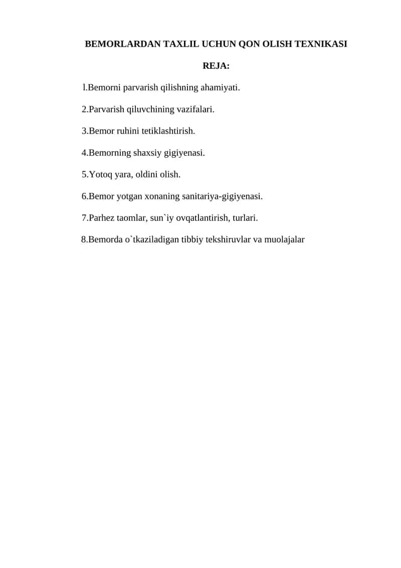 Bemorlardan taxlil uchun qon olish texnikasi 1