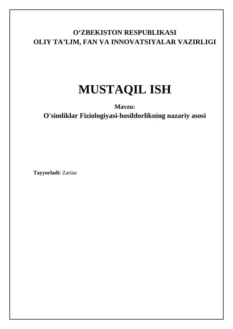 O'simliklar Fiziologiyasi-hosildorlikning nazariy asosi 1