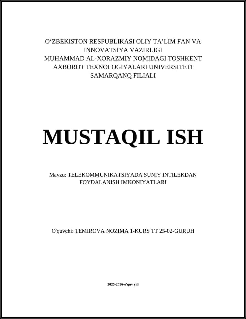 TELEKOMMUNIKATSIYADA SUNIY INTILEKDAN FOYDALANISH IMKONIYATLARI 1