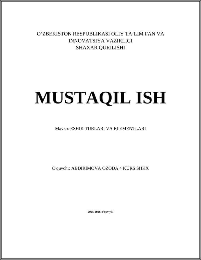 ESHIK TURLARI VA ELEMENTLARI 1