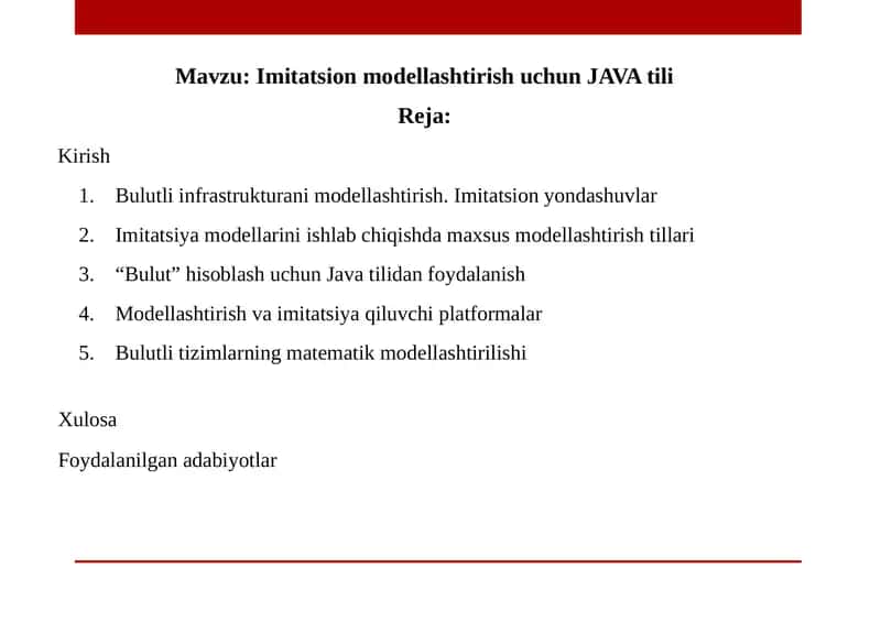 Imitatsion modellashtirish uchun JAVA tili 1