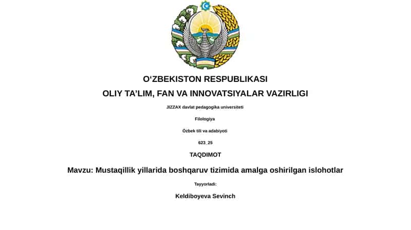Mustaqillik yillarida boshqaruv tizimida amalga oshirilgan islohotlar 1