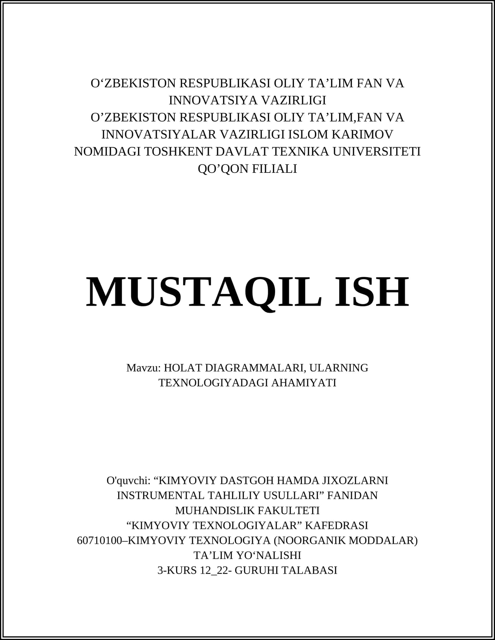 HOLAT DIAGRAMMALARI, ULARNING TEXNOLOGIYADAGI AHAMIYATI 1