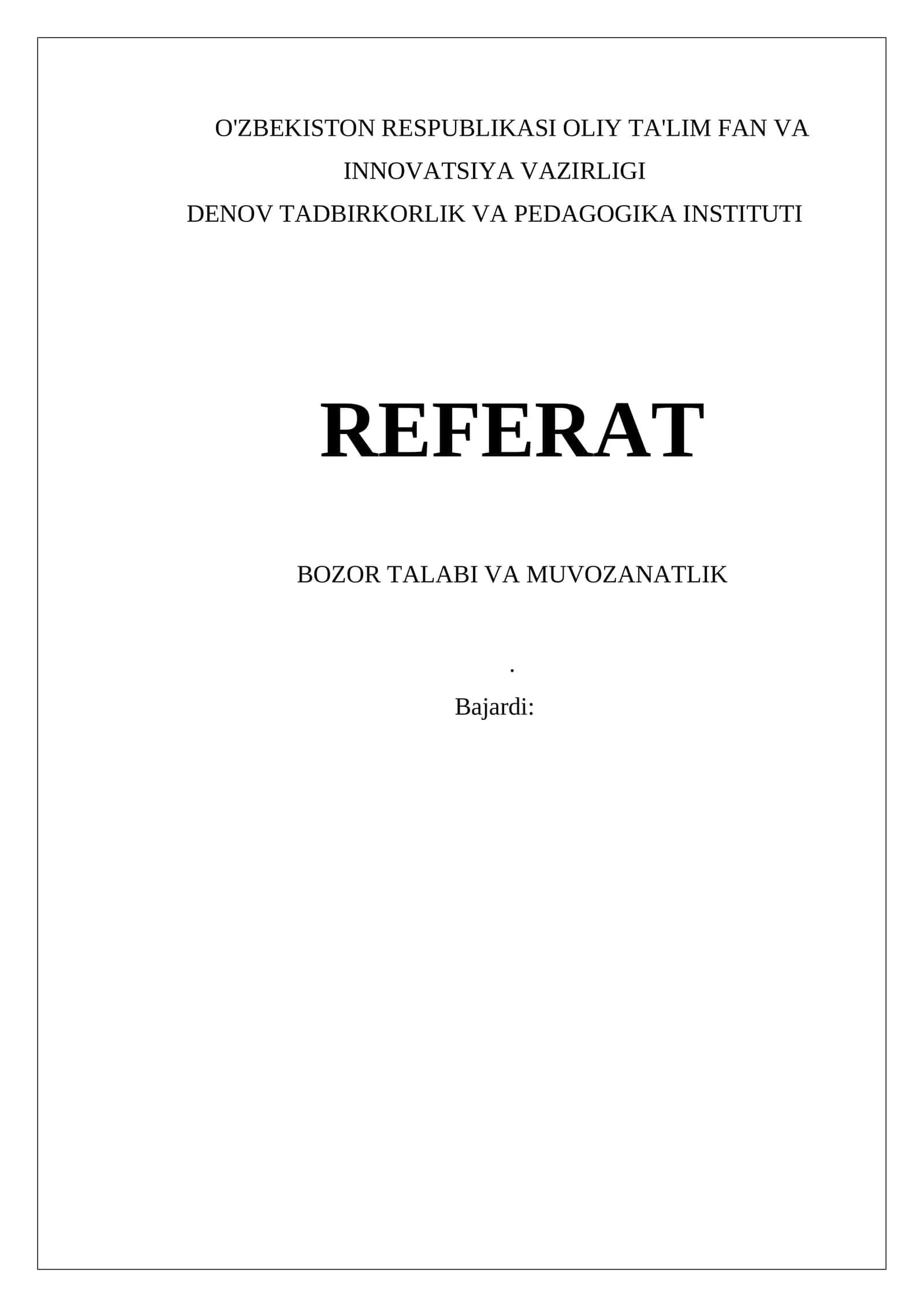 Bozor talabi va muvozanatlik 1