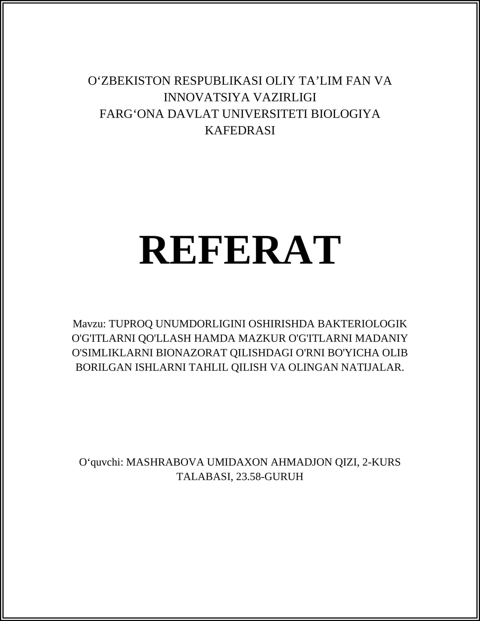 TUPROQ UNUMDORLIGINI OSHIRISHDA BAKTERIOLOGIK O'G'ITLARNI QO'LLASH 1