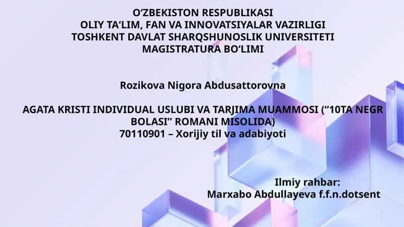 Agata Kristi Individual Uslubi va Tarjima Muammosi ("10 ta Negr Bolasi" romani misolida) 1
