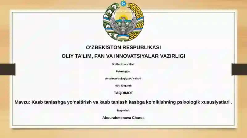 Kasb tanlashga yo‘naltirish va kasb tanlash kasbga ko‘nikishning psixologik xususiyatlari