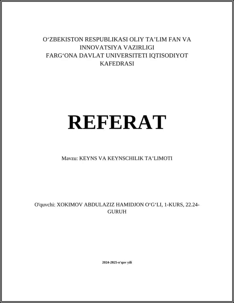 KEYNS VA KEYNSCHILIK TAʼLIMOTI 1